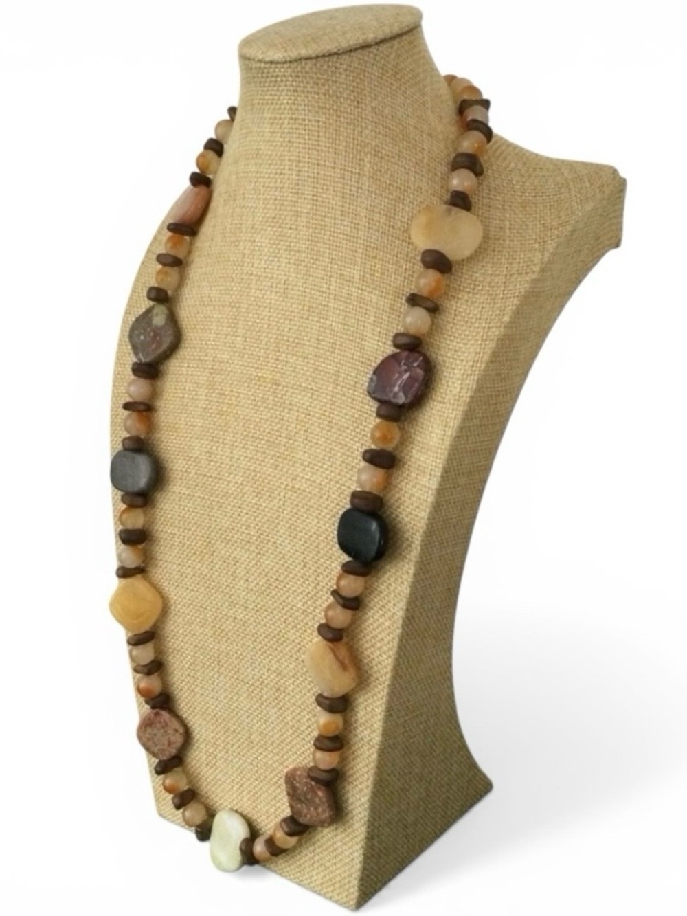 Artisan Mixed‑Stone Necklace with Fire Quartz & Serpentine – 31” - Picture 7 of 15